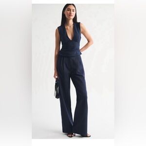 Abercrombie & Fitch Sloane Tailored Wide Leg Pant Dark Blue Striped